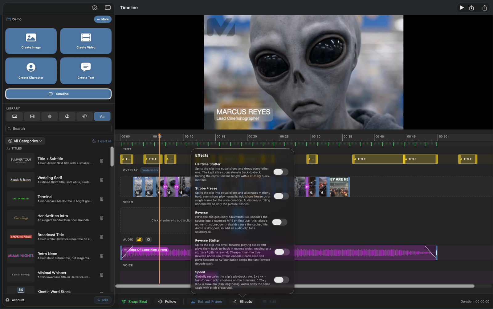 AI Movie timeline view